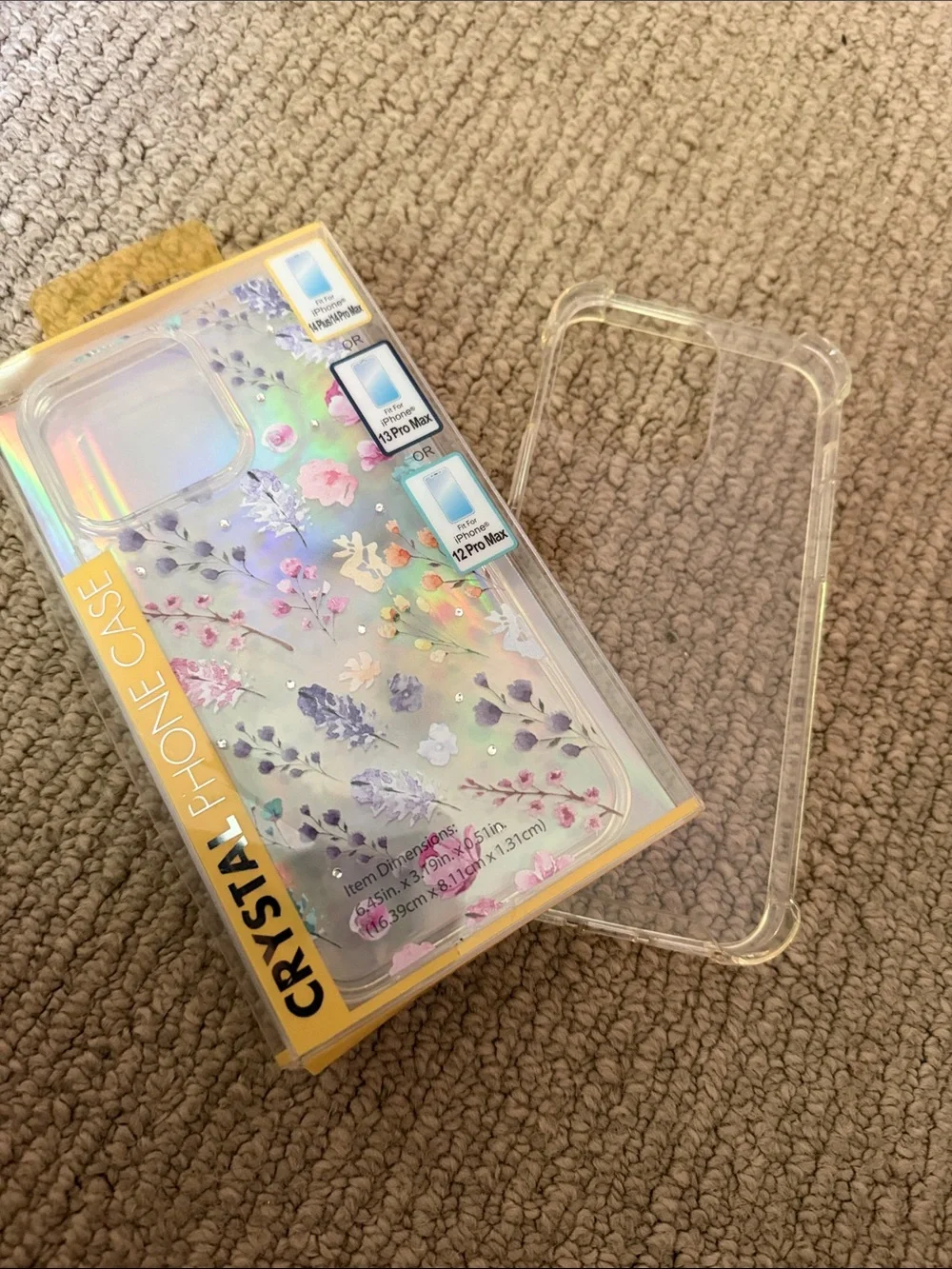 Crystal Floral Clear iPhone Case - Purple Floral Design and a clear case.